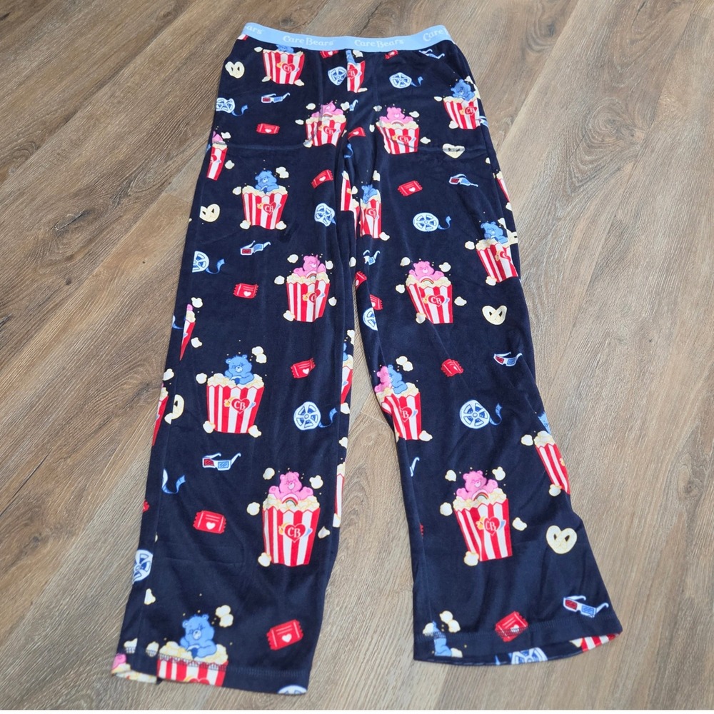 Care Bears Movie Night Popcorn Fleece Pajama Pants Navy Blue Pockets XS/S